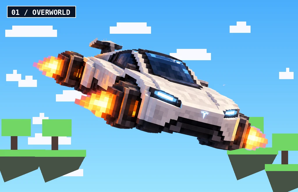 MineFly flying above the overworld